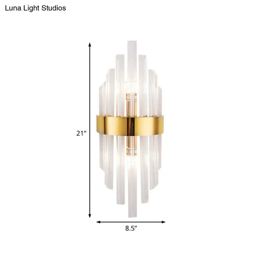 2-Light Living Room Wall Sconce: Simplicity Brass Mount With Crystal Shade