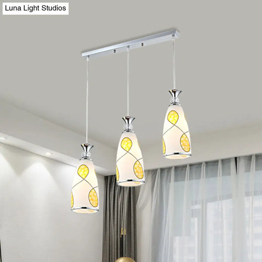 2-Light Modernist Oblog Hanging Pendant Lamp In Black/Chrome With Frosted Glass Drops