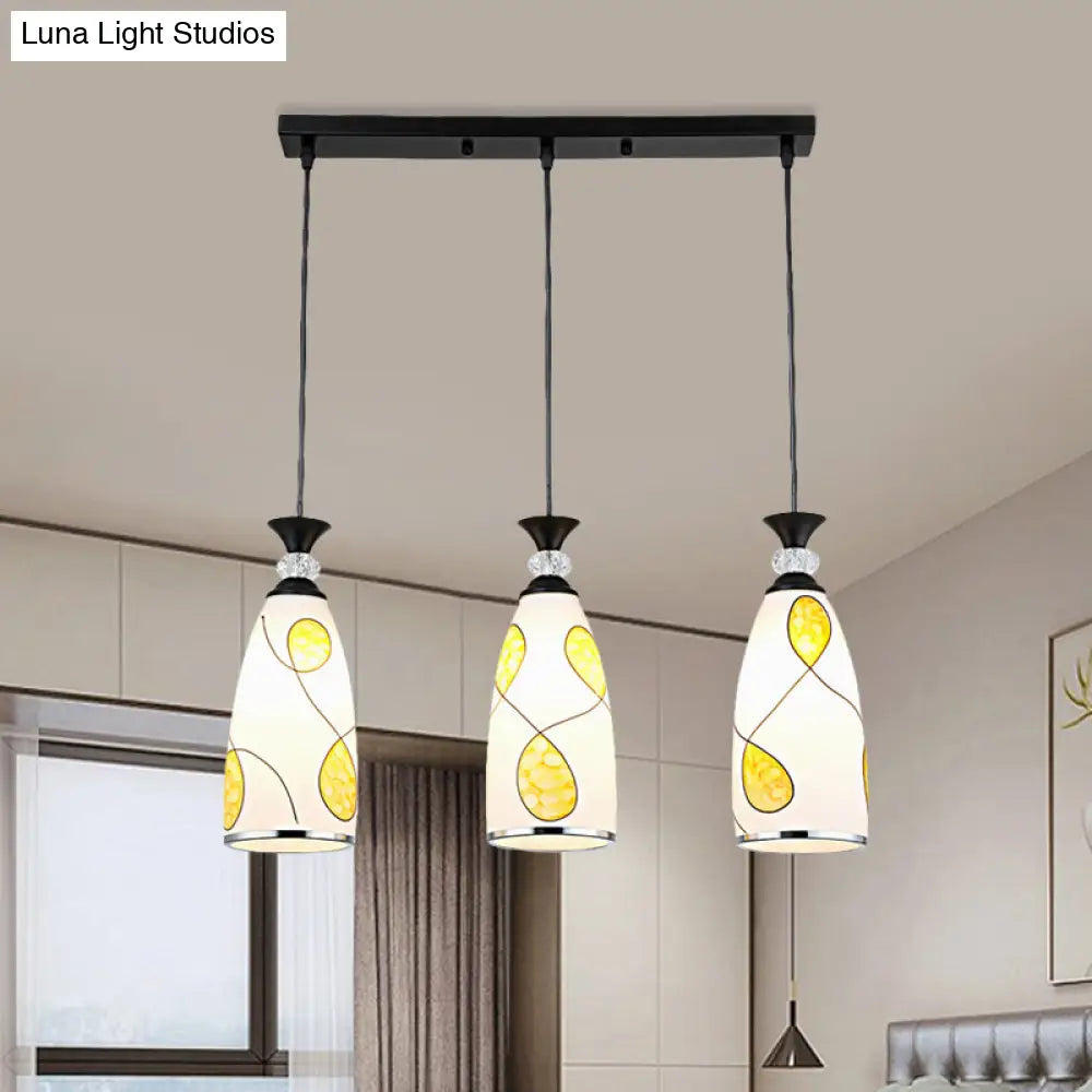 2-Light Modernist Oblog Hanging Pendant Lamp In Black/Chrome With Frosted Glass Drops