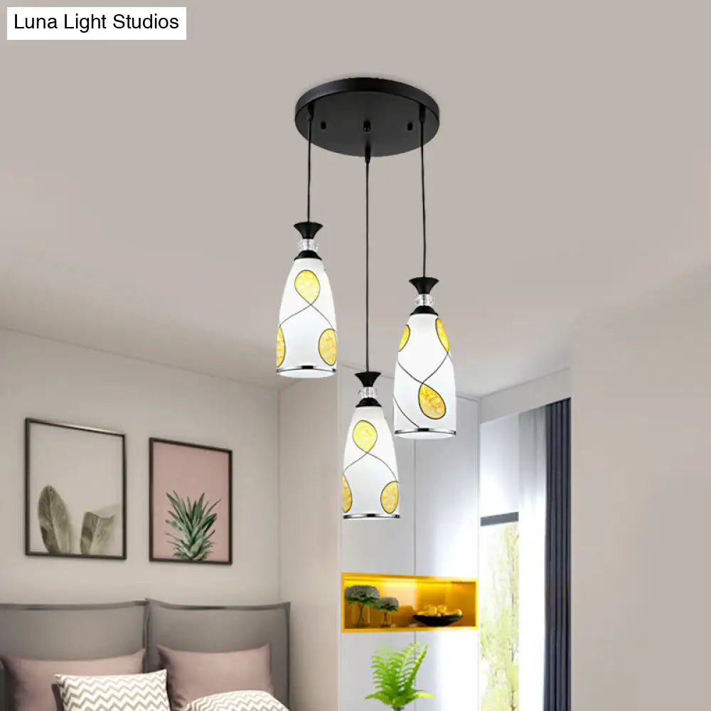 2-Light Modernist Oblog Hanging Pendant Lamp In Black/Chrome With Frosted Glass Drops