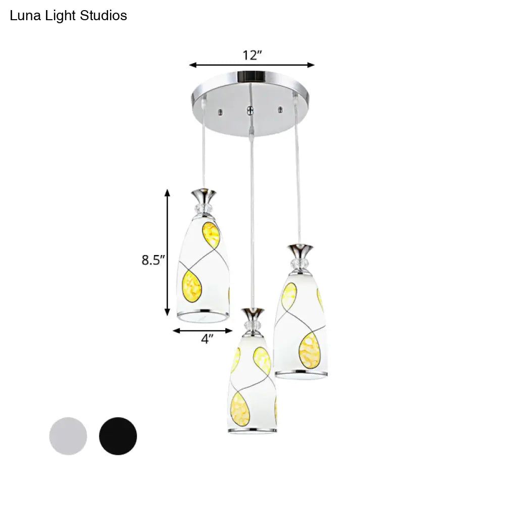 2-Light Modernist Oblog Hanging Pendant Lamp In Black/Chrome With Frosted Glass Drops