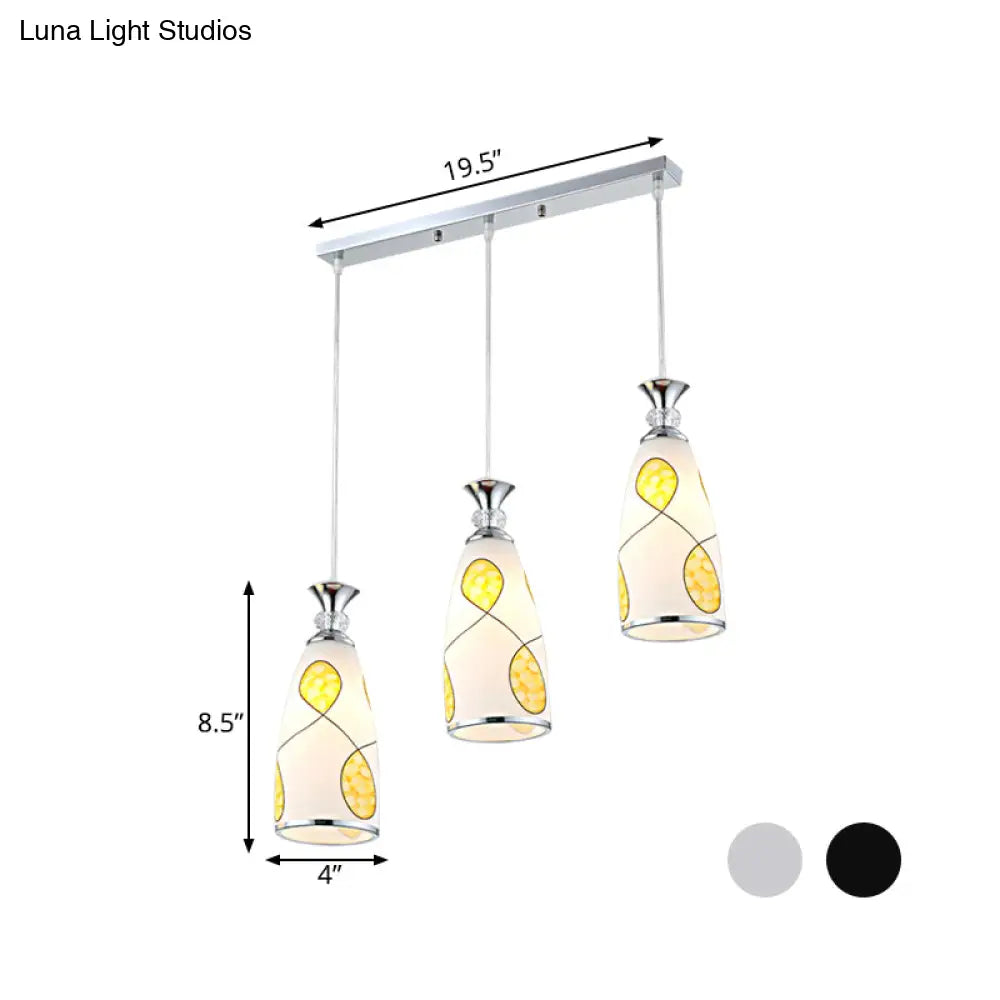 2-Light Modernist Oblog Hanging Pendant Lamp In Black/Chrome With Frosted Glass Drops