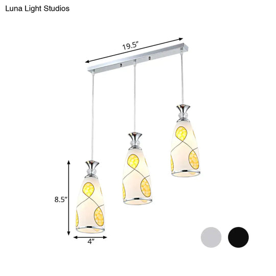 2-Light Modernist Oblog Hanging Pendant Lamp In Black/Chrome With Frosted Glass Drops