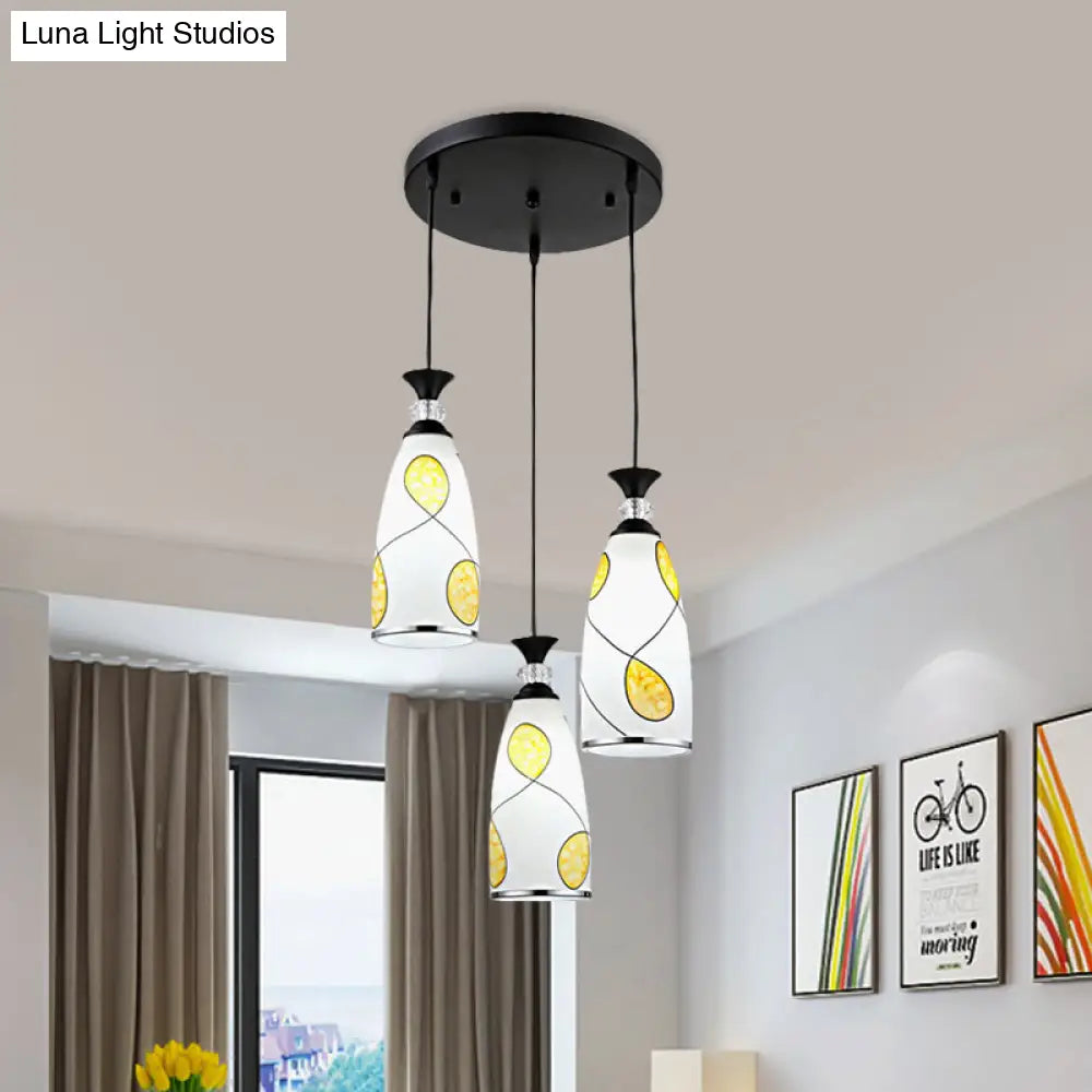 2-Light Modernist Oblog Hanging Pendant Lamp In Black/Chrome With Frosted Glass Drops