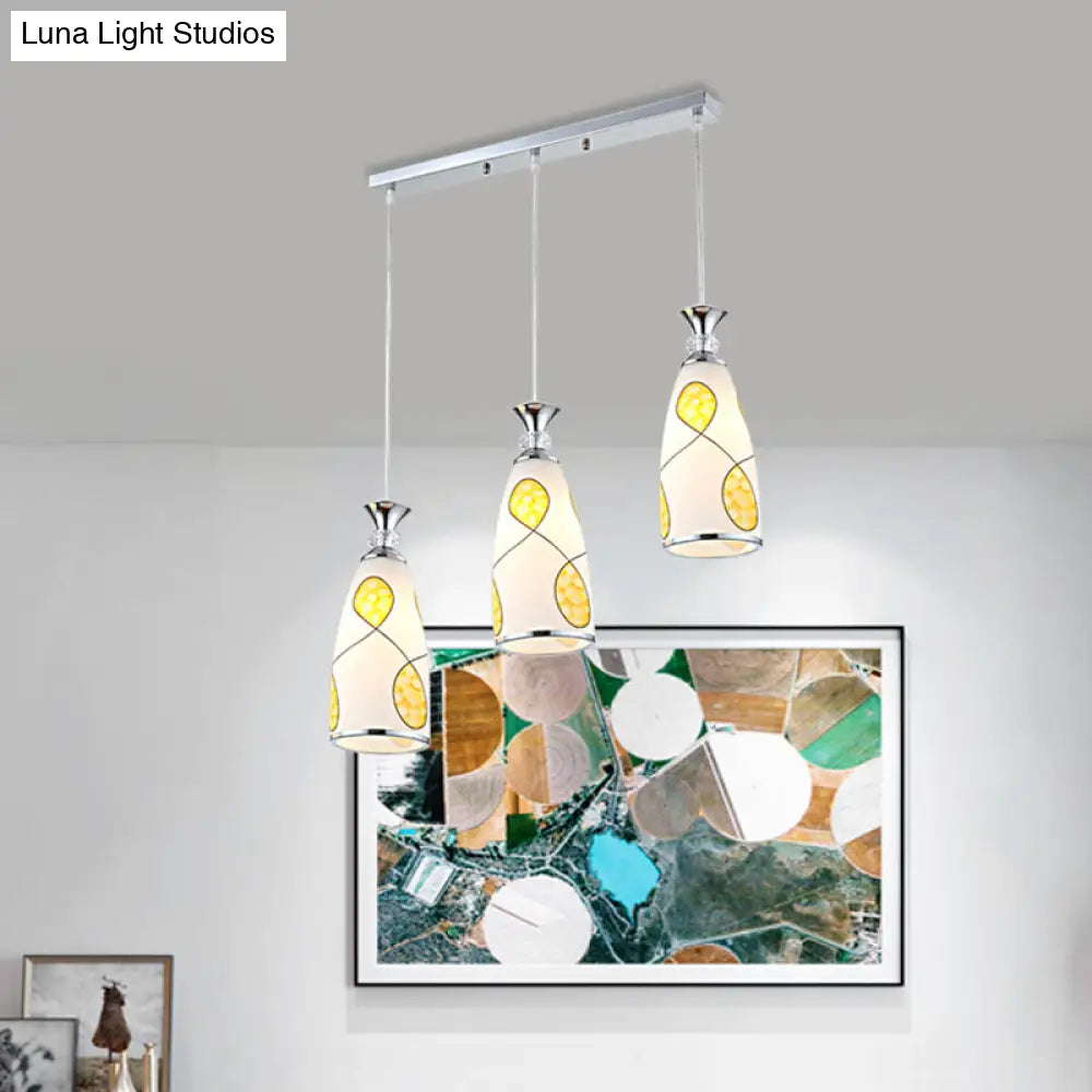 2-Light Modernist Oblog Hanging Pendant Lamp In Black/Chrome With Frosted Glass Drops