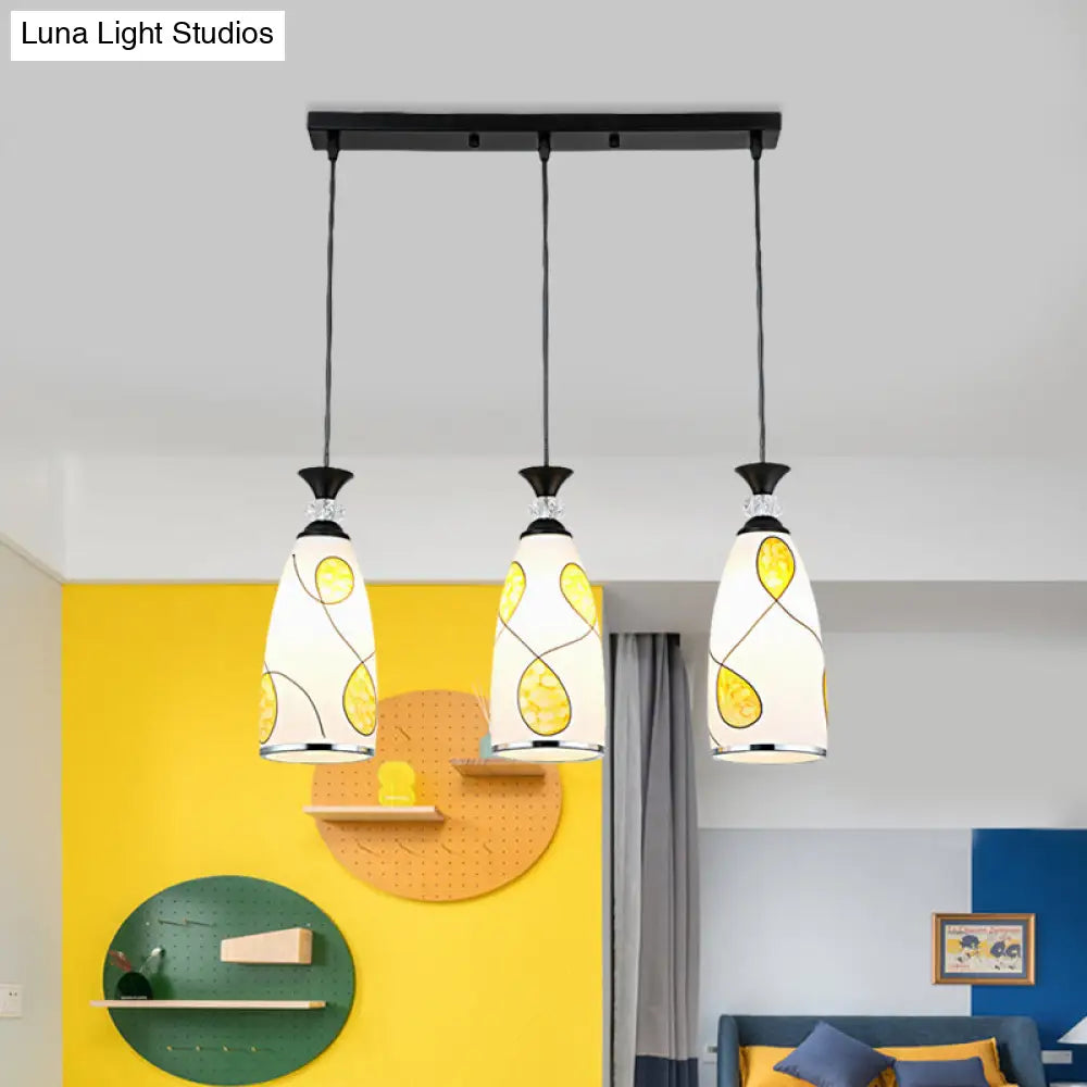 2-Light Modernist Oblog Hanging Pendant Lamp In Black/Chrome With Frosted Glass Drops