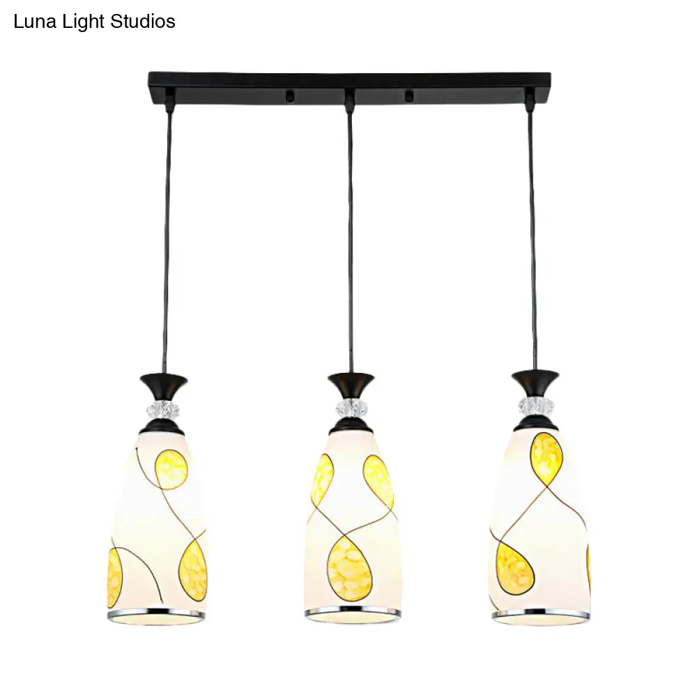 2-Light Modernist Oblog Hanging Pendant Lamp In Black/Chrome With Frosted Glass Drops