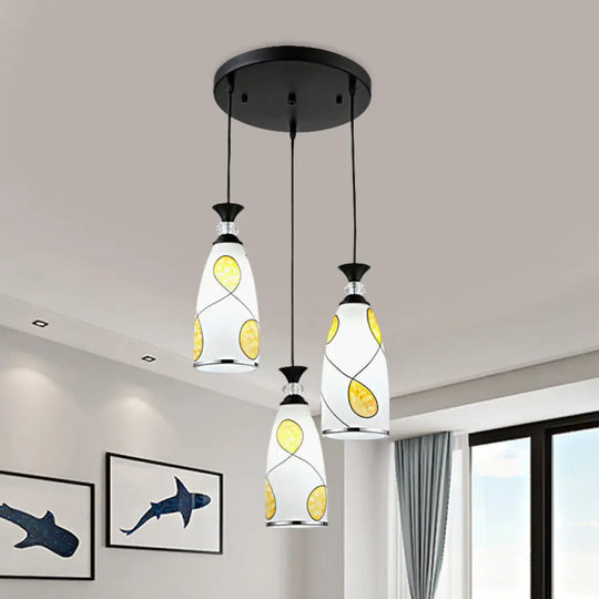 2-Light Modernist Oblog Hanging Pendant Lamp In Black/Chrome With Frosted Glass Drops Black / Round