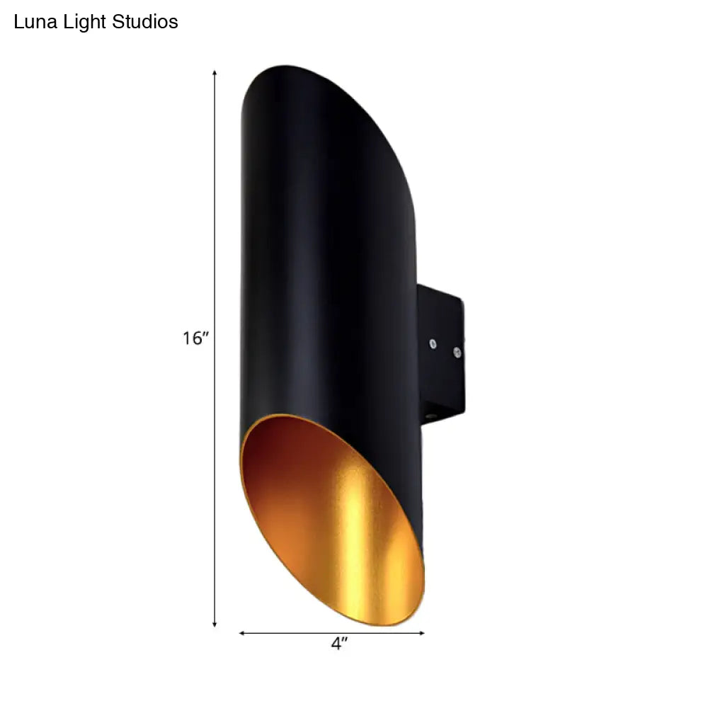 2-Light Stairway Sconce With Metallic Tube Shade - Black Wall Mounted Fixture