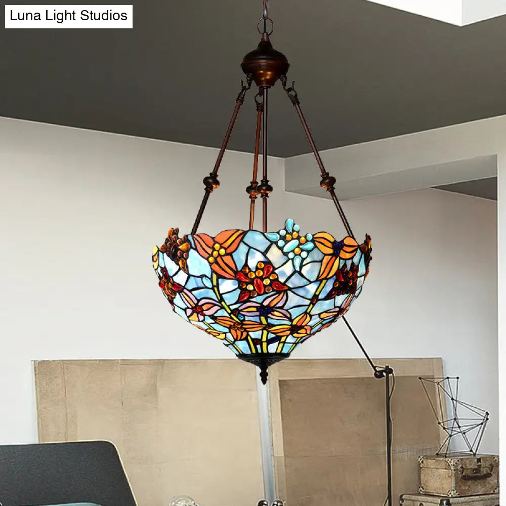 2-Light Tiffany Style Red/Blue Stained Glass Chandelier Lamp For Bedroom