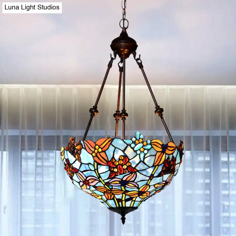 2-Light Tiffany Style Red/Blue Stained Glass Chandelier Lamp For Bedroom