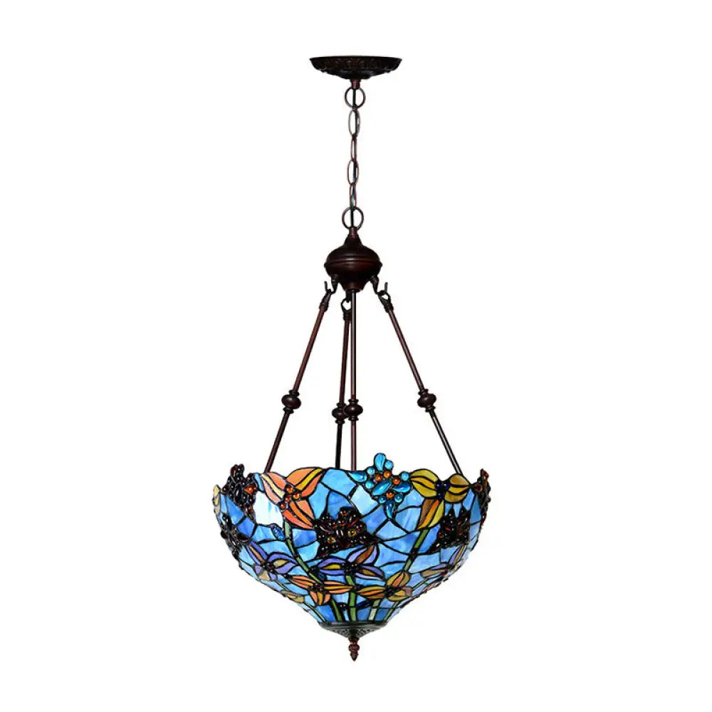 2-Light Tiffany Style Red/Blue Stained Glass Chandelier Lamp For Bedroom Blue