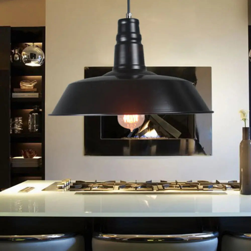 2 Pack Barn Metal Ceiling Light - Industrial Kitchen Pendant Lighting In Black