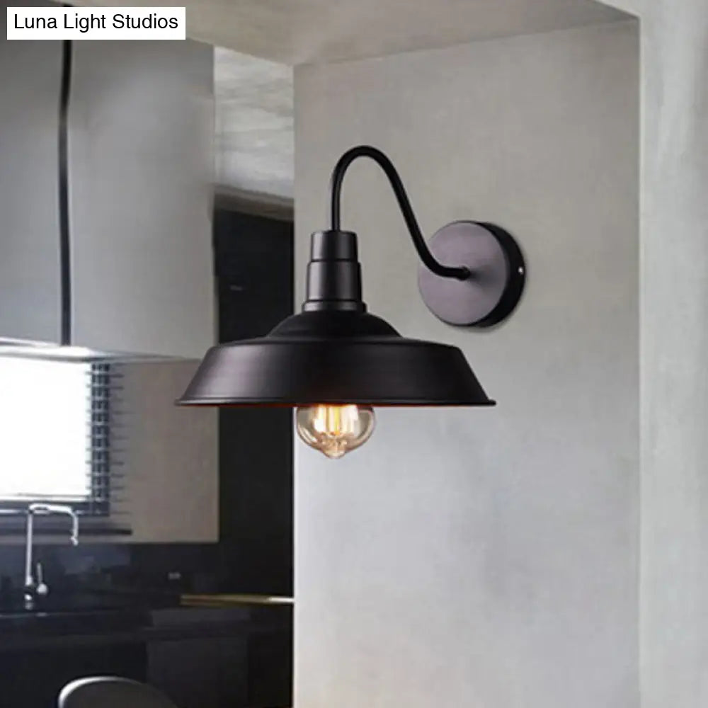 2-Pack Barn Metal Wall Lighting: Industrial Retro Kitchen Sconce Lamp In Black With Gooseneck Arm