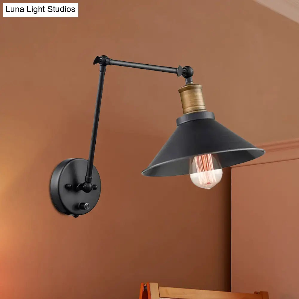 2-Pack Metal Cone Wall Mount Light With Adjustable Arm - Vintage Black Bedroom Lighting 1 Bulb