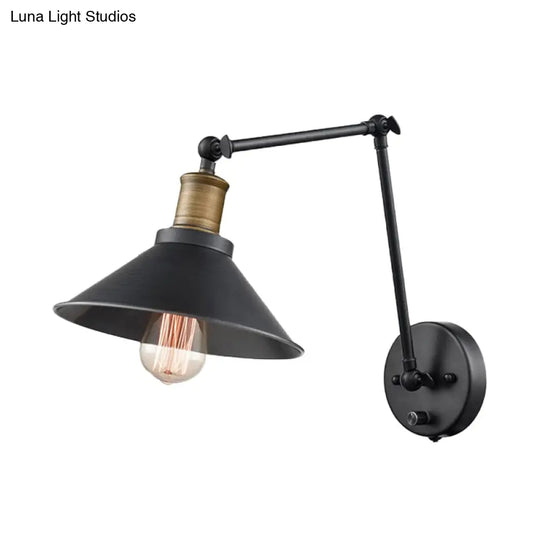 2-Pack Metal Cone Wall Mount Light With Adjustable Arm - Vintage Black Bedroom Lighting 1 Bulb