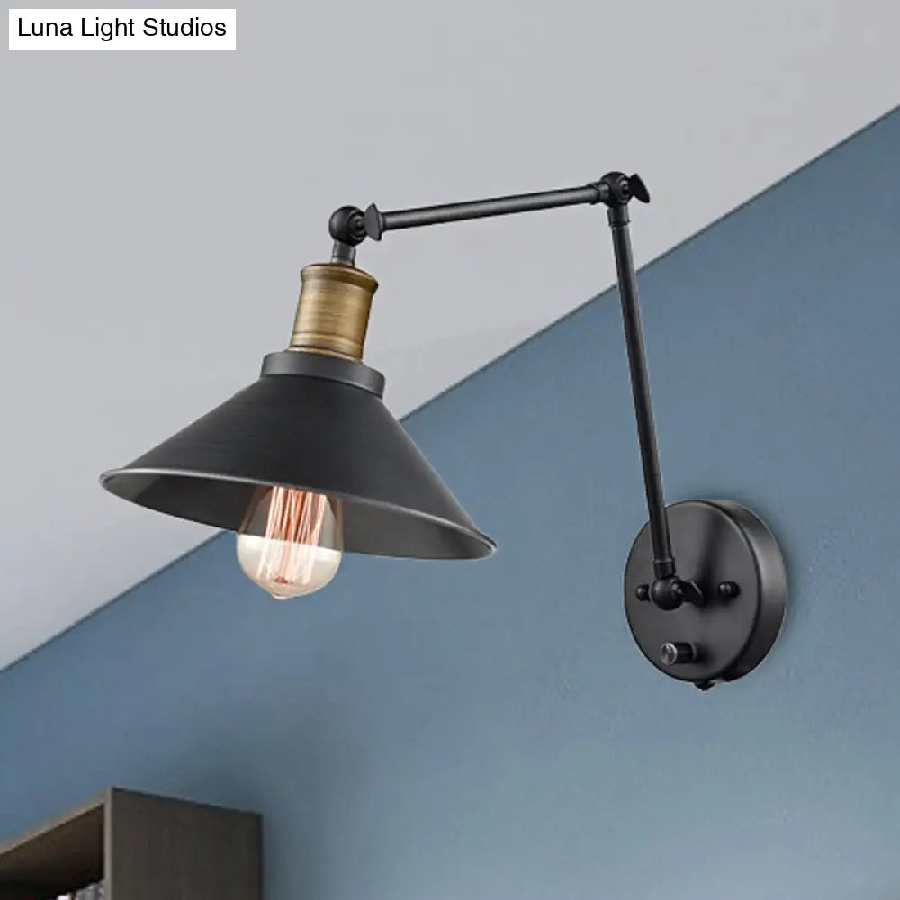 2-Pack Metal Cone Wall Mount Light With Adjustable Arm - Vintage Black Bedroom Lighting 1 Bulb