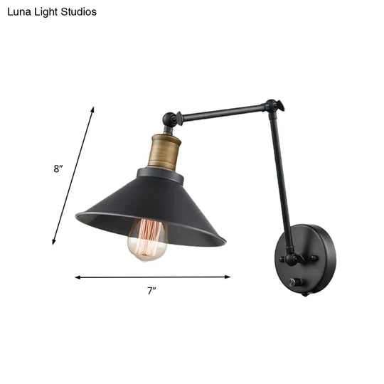 2-Pack Metal Cone Wall Mount Light With Adjustable Arm - Vintage Black Bedroom Lighting 1 Bulb