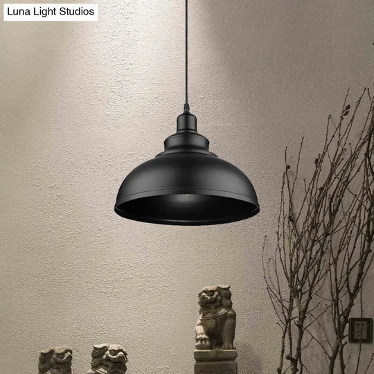 2-Pack Retro Style Hanging Lamp With Adjustable Cord - Metallic Bowl Pendant Light In Black For