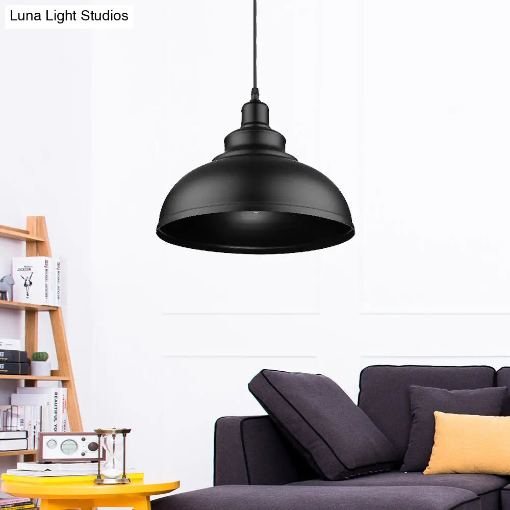 2-Pack Retro Style Hanging Lamp With Adjustable Cord - Metallic Bowl Pendant Light In Black For