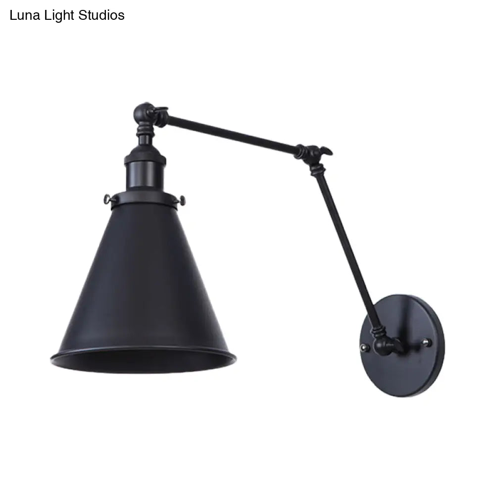 2-Pack Tapered Metal Sconce Light - Industrial Style Swing Arm Wall Black