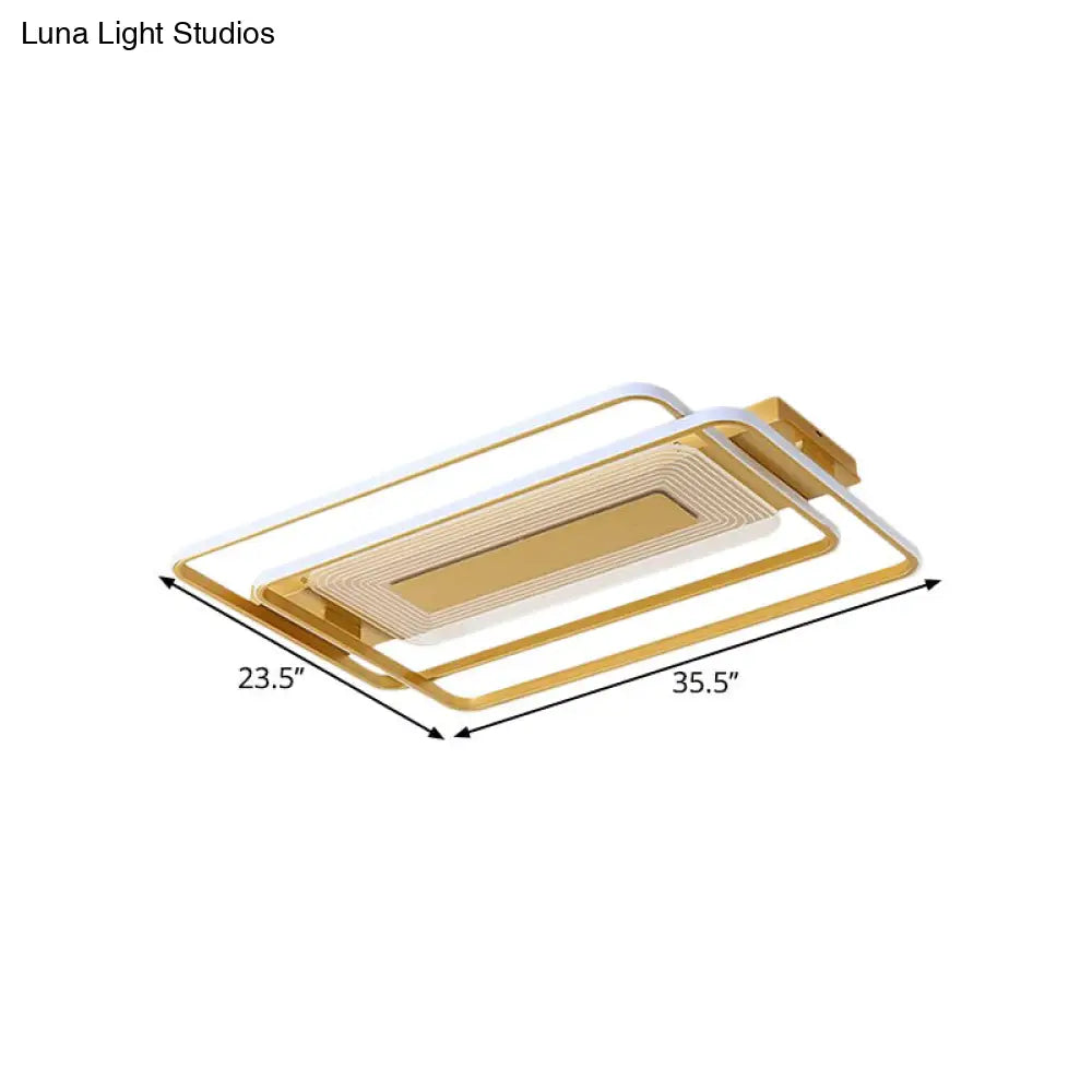 2-Rect/Sq Flush Mount Lamp Nordic Metal 16.5/20.5/35.5 Wide Led Gold Ceiling Light Warm/White