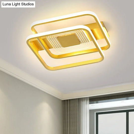 2-Rect/Sq Flush Mount Lamp Nordic Metal 16.5/20.5/35.5 Wide Led Gold Ceiling Light Warm/White