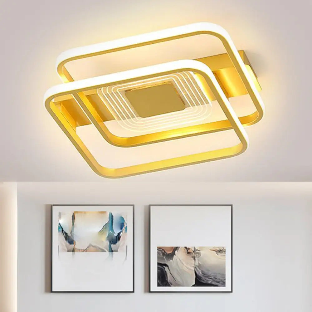 2 - Rect/Sq Flush Mount Lamp Nordic Metal 16.5’/20.5’/35.5’ Wide Led Gold Ceiling Light