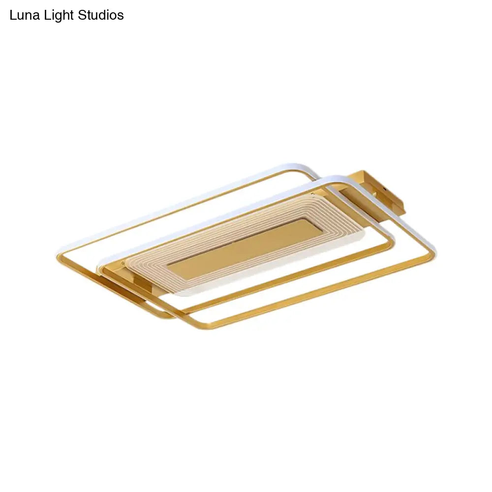 2-Rect/Sq Flush Mount Lamp Nordic Metal 16.5/20.5/35.5 Wide Led Gold Ceiling Light Warm/White