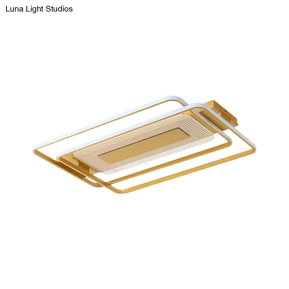 2 - Rect/Sq Flush Mount Lamp Nordic Metal 16.5’/20.5’/35.5’ Wide Led Gold Ceiling Light Warm/White