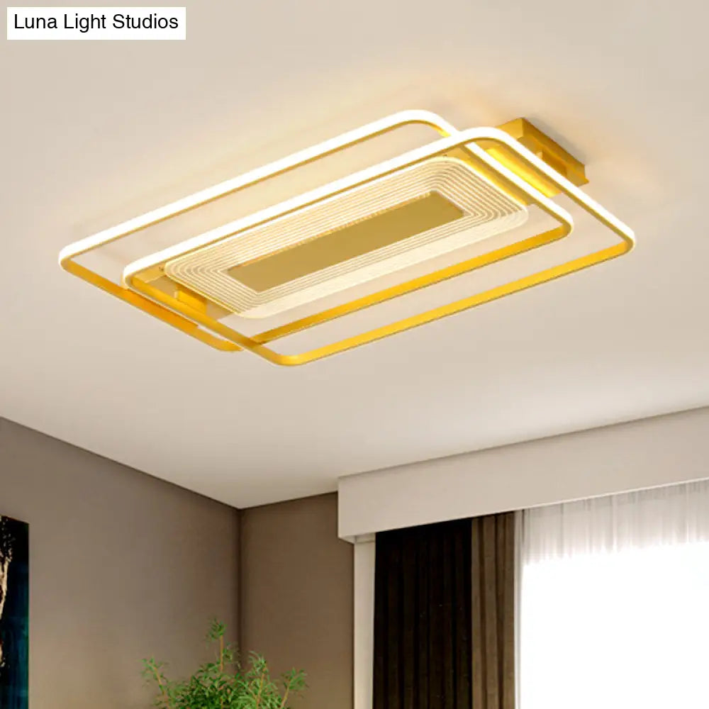 2 - Rect/Sq Flush Mount Lamp Nordic Metal 16.5’/20.5’/35.5’ Wide Led Gold Ceiling Light Warm/White