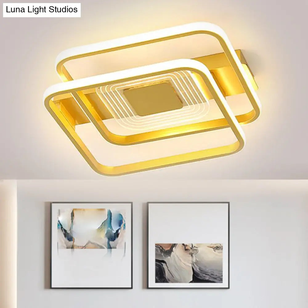 2-Rect/Sq Flush Mount Lamp Nordic Metal 16.5/20.5/35.5 Wide Led Gold Ceiling Light Warm/White / 16.5