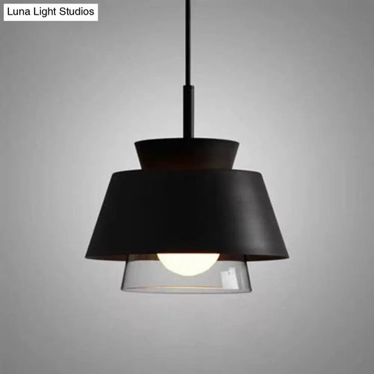 2-Color Pendulum Restaurant Ceiling Light With Metal And Glass Design 1-Bulb Black