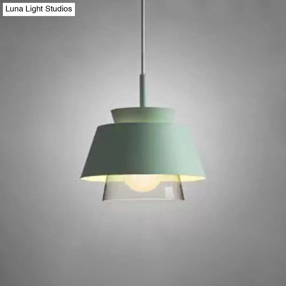 2-Color Pendulum Restaurant Ceiling Light With Metal And Glass Design 1-Bulb Green