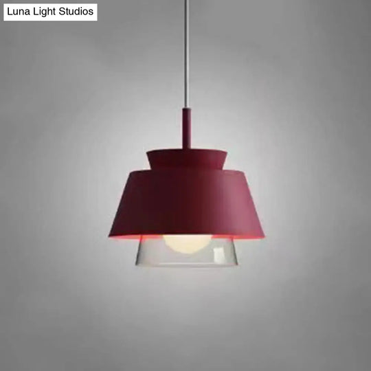 2-Color Pendulum Restaurant Ceiling Light With Metal And Glass Design 1-Bulb Burgundy