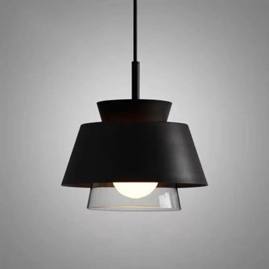 2-Shade Macaron Pendulum Light - Metal And Glass Ceiling Pendant Lamp Black