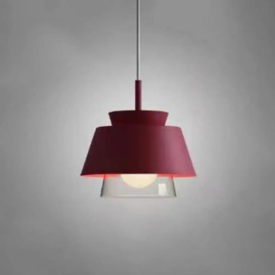 2-Shade Macaron Pendulum Light - Metal And Glass Ceiling Pendant Lamp Burgundy