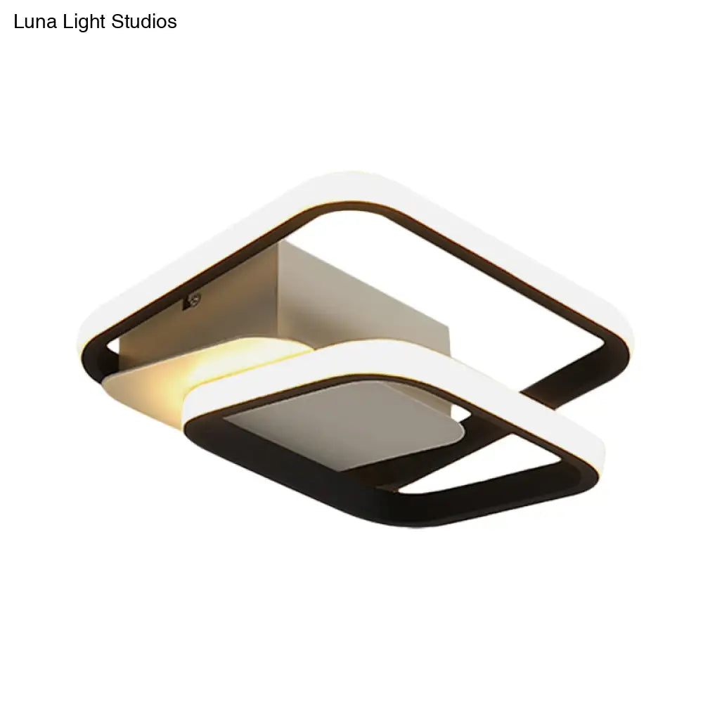 2-Square Frame Led Flushmount Ceiling Light In Modern Black And White/Warm For Hallways