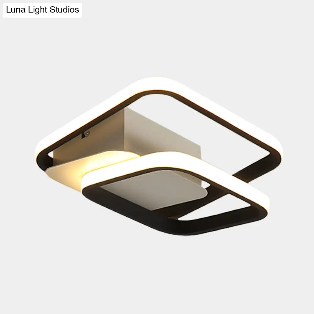 2-Square Frame Led Flushmount Ceiling Light In Modern Black And White/Warm For Hallways