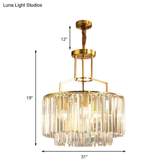 2-Tier Clear Crystal Prism Pendant Chandelier In Modern Gold Design - 3/5/8 Lights