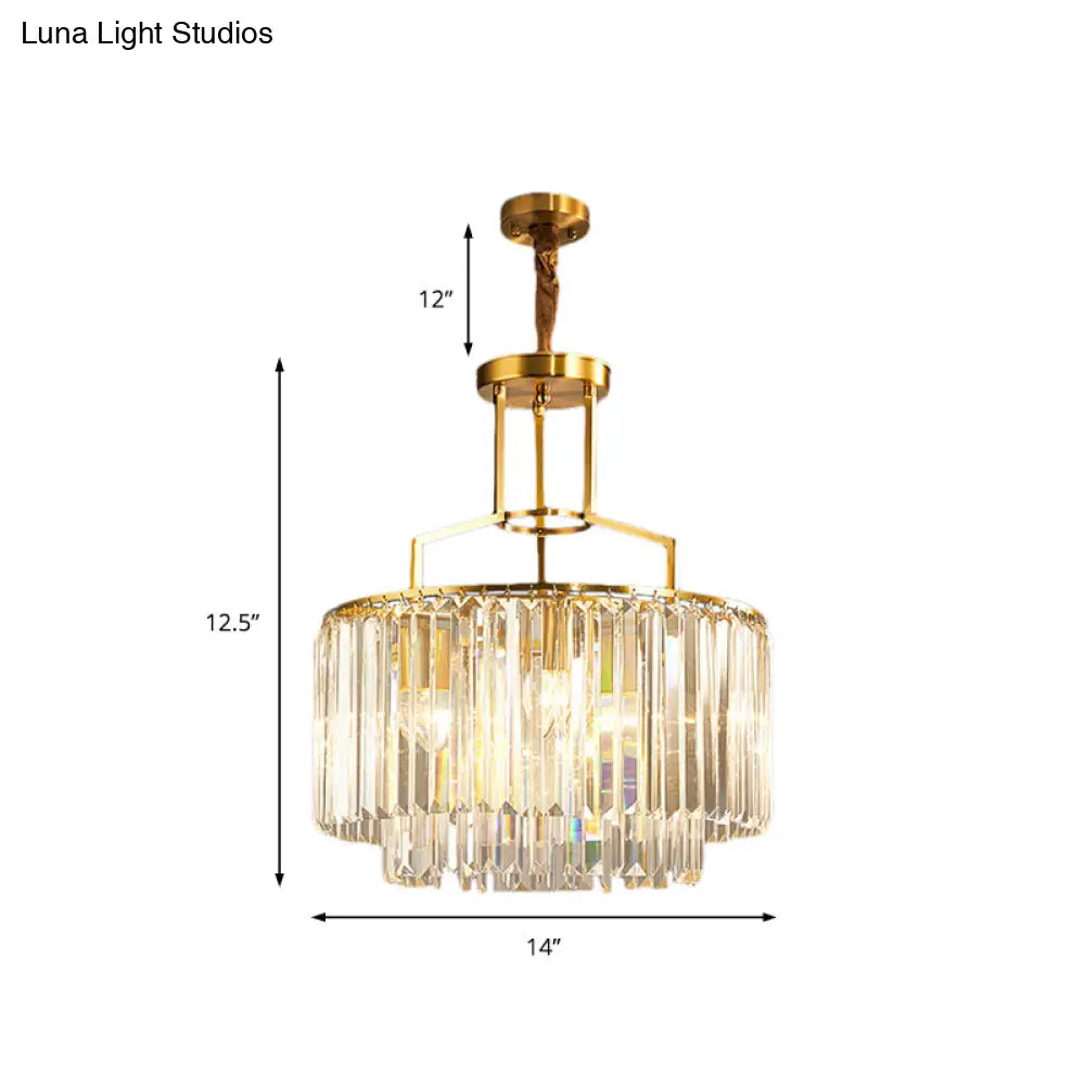 2-Tier Clear Crystal Prism Pendant Chandelier In Modern Gold Design - 3/5/8 Lights