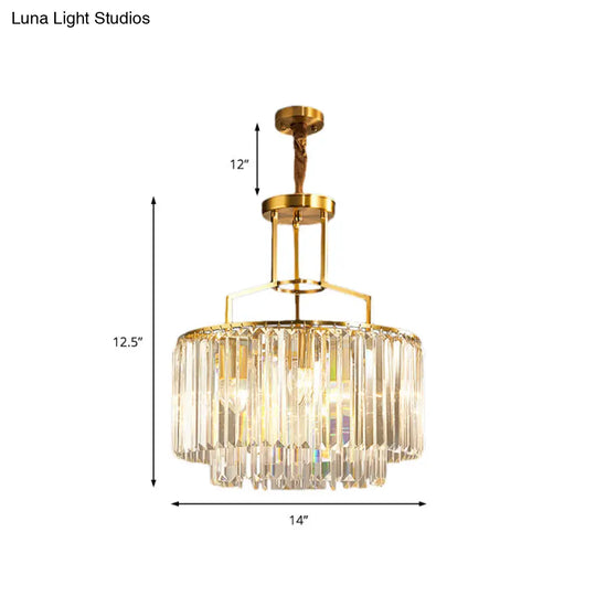 2-Tier Clear Crystal Prism Pendant Chandelier In Modern Gold Design - 3/5/8 Lights