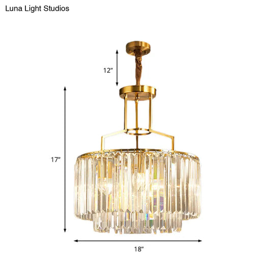 2-Tier Clear Crystal Prism Pendant Chandelier In Modern Gold Design - 3/5/8 Lights