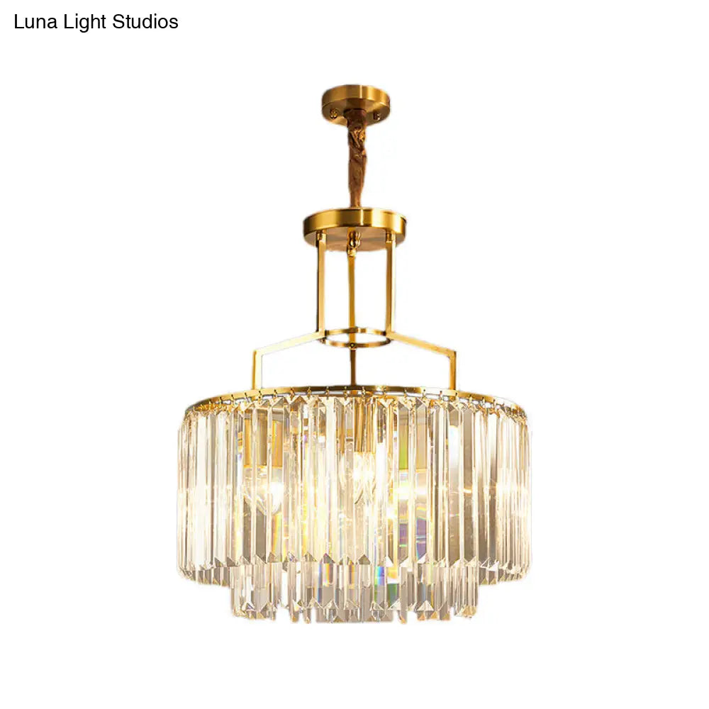 Modern 2-Tier Crystal Prism Pendant Chandelier - Gold Finish