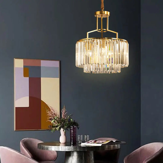 2-Tier Clear Crystal Prism Pendant Chandelier In Modern Gold Design - 3/5/8 Lights 8 /