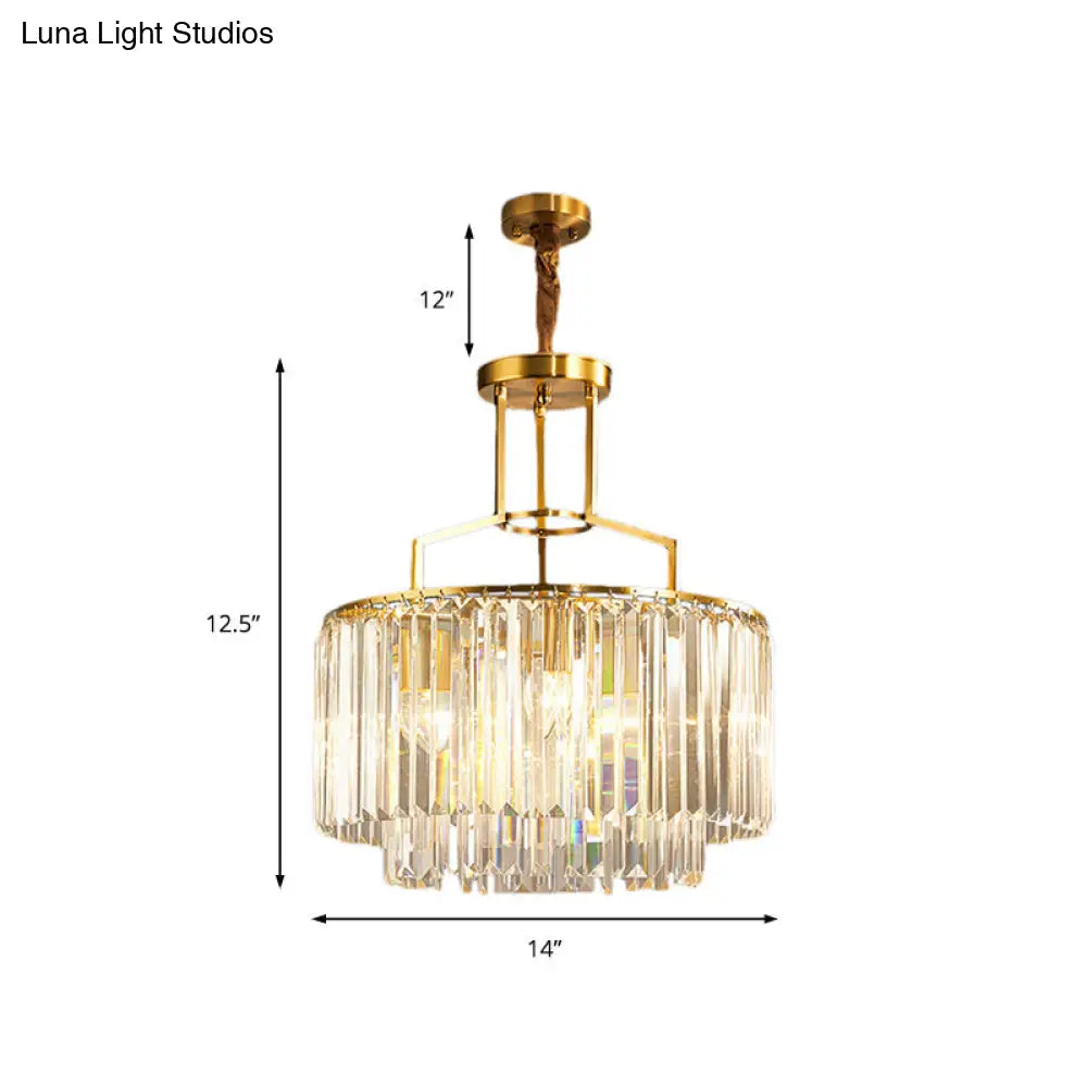 Modern 2-Tier Crystal Prism Pendant Chandelier - Gold Finish