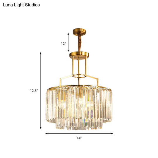 Modern 2-Tier Crystal Prism Pendant Chandelier - Gold Finish