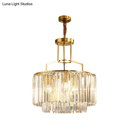 2-Tier Clear Crystal Prism Pendant Chandelier In Modern Gold Design - 3/5/8 Lights