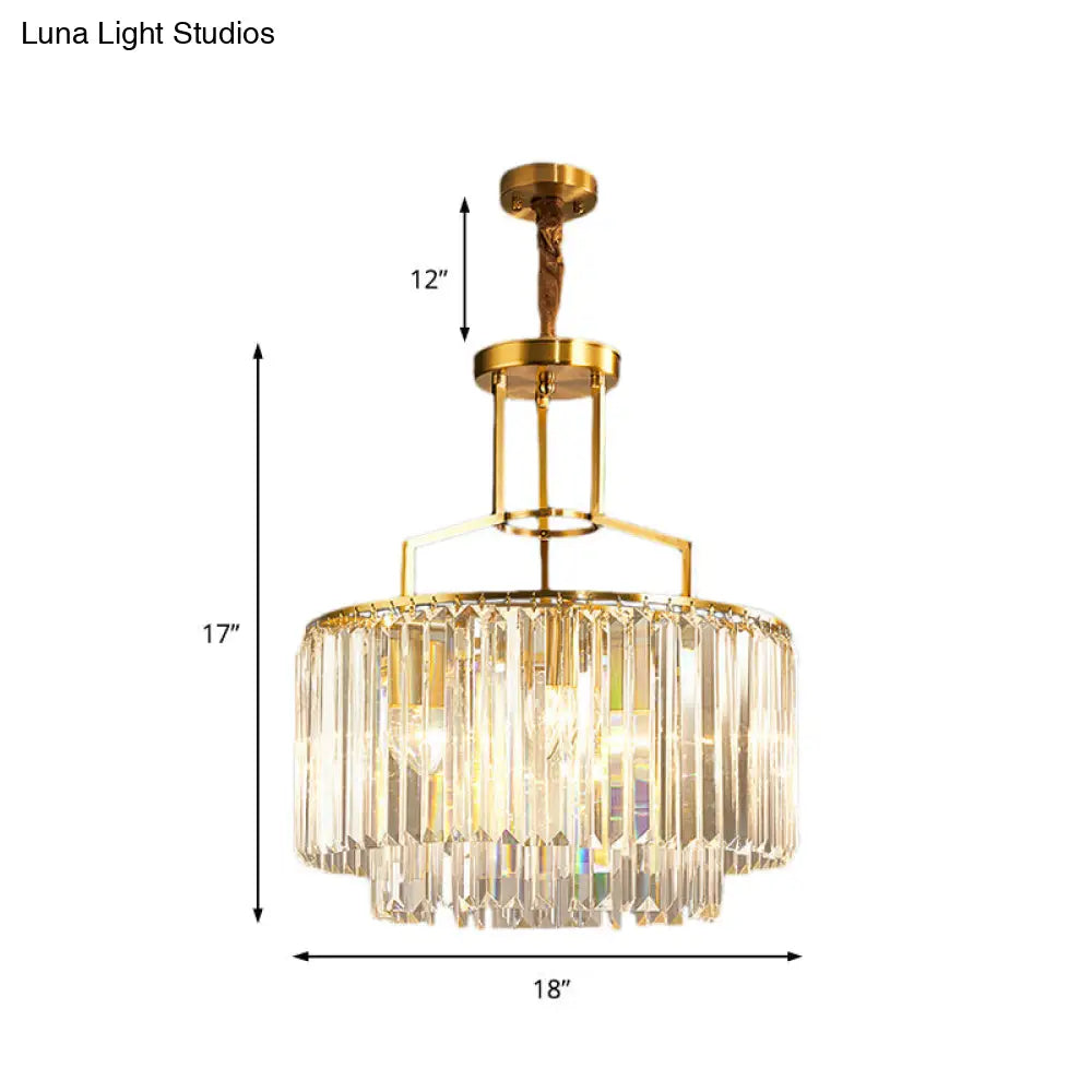 Modern 2-Tier Crystal Prism Pendant Chandelier - Gold Finish