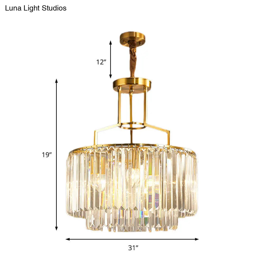 Modern 2-Tier Crystal Prism Pendant Chandelier - Gold Finish